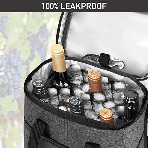 Miniatura 5 de OPUX Bolsa para 6 botellas  Bolsa térmica acolchada para enfriar vino para viajes. Picnic, BYOB  Bolsa portátil a prueba de fugas para cena, fiesta,