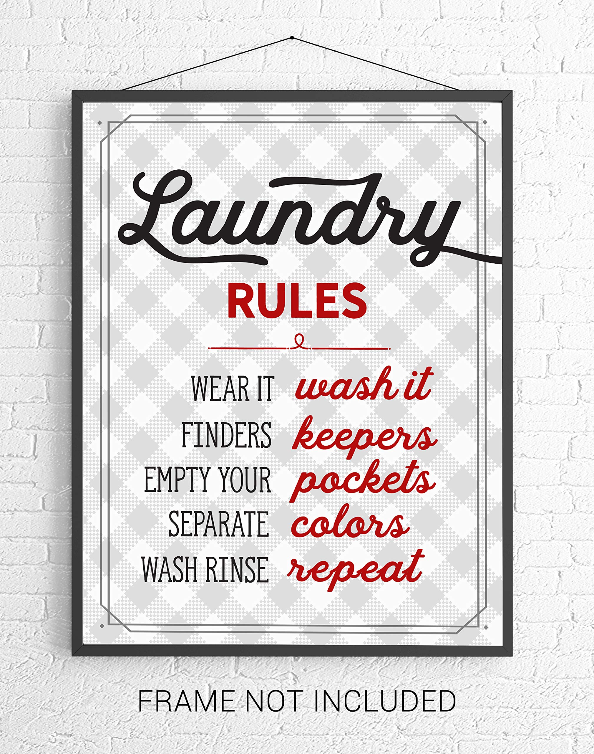 Buy Red Retro Laundry Room Rules Wall Art Print 8x10 UNFRAMED Gray