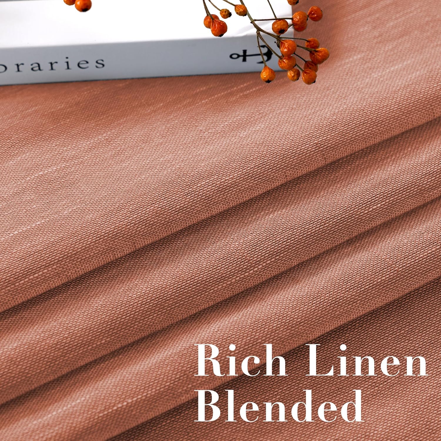 H.VERSAILTEX Linen Curtains Natural Linen Blended Curtain Panels for Living Room/Light Reducing Linen Semi Sheer Curtains 2 Panels Set Nickel Grommet Window Panels (52x108 Inch, Terracotta)