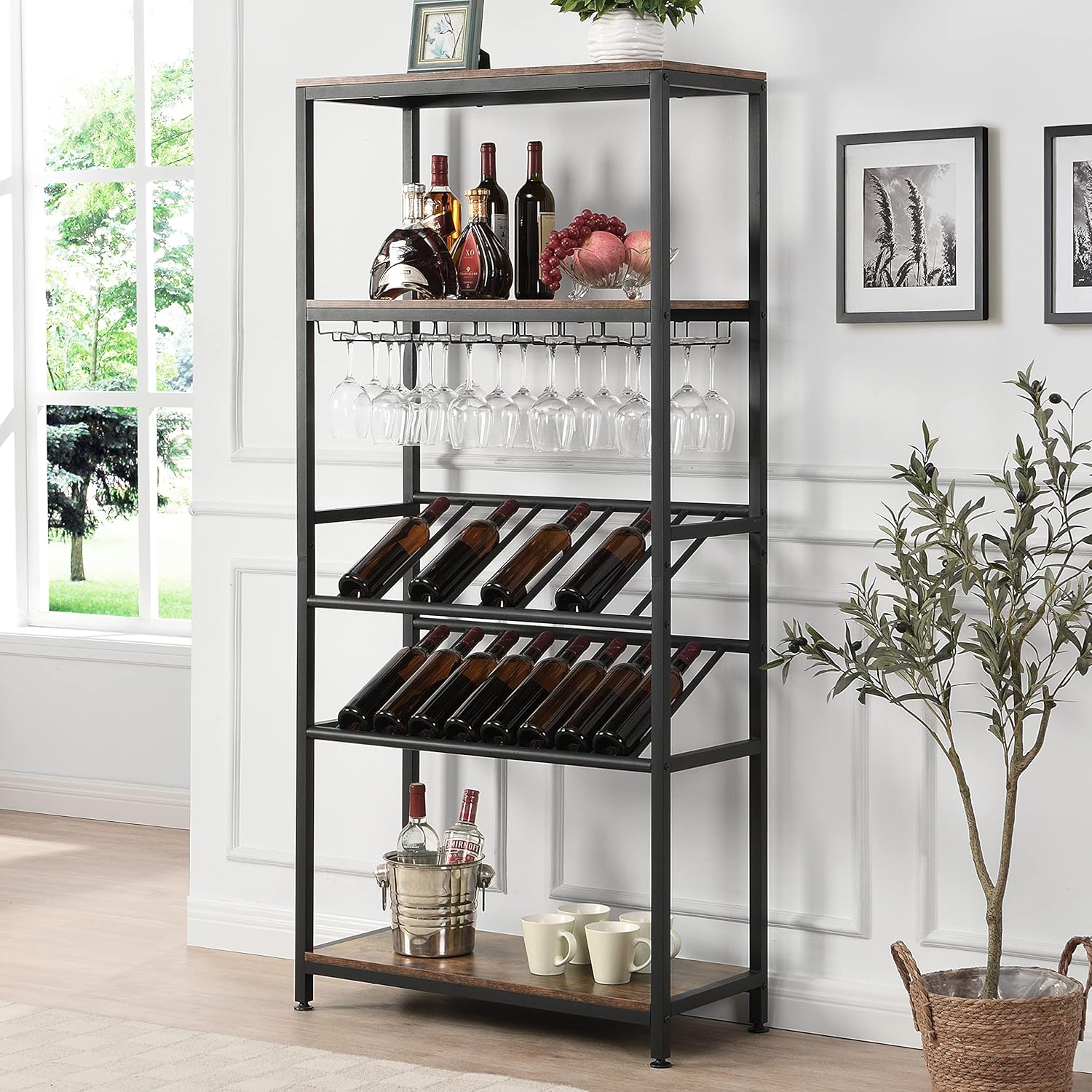 IHOMDEC 5Tier Open Metal & Faux Antique Wine Bar for Liquor