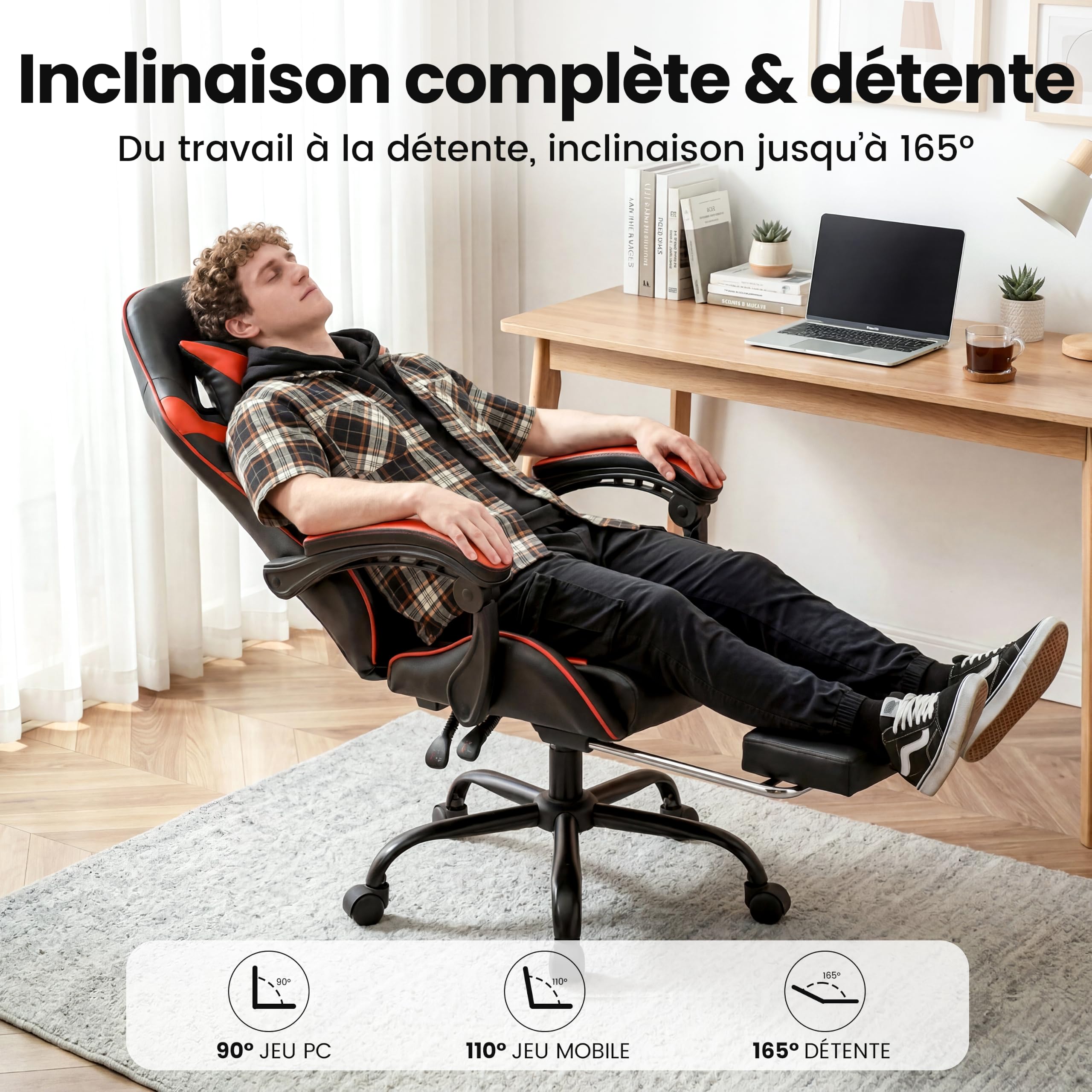 Fauteuil Gaming Ergonomique avec Repose-Pieds et Dossier Inclinable
