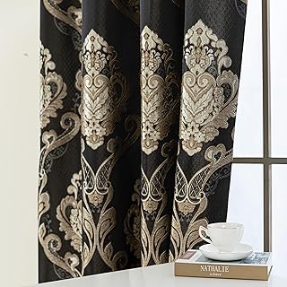 Loom and Mill Luxury Damask Curtains for Bedroom, Lined Thick Jacquard B...