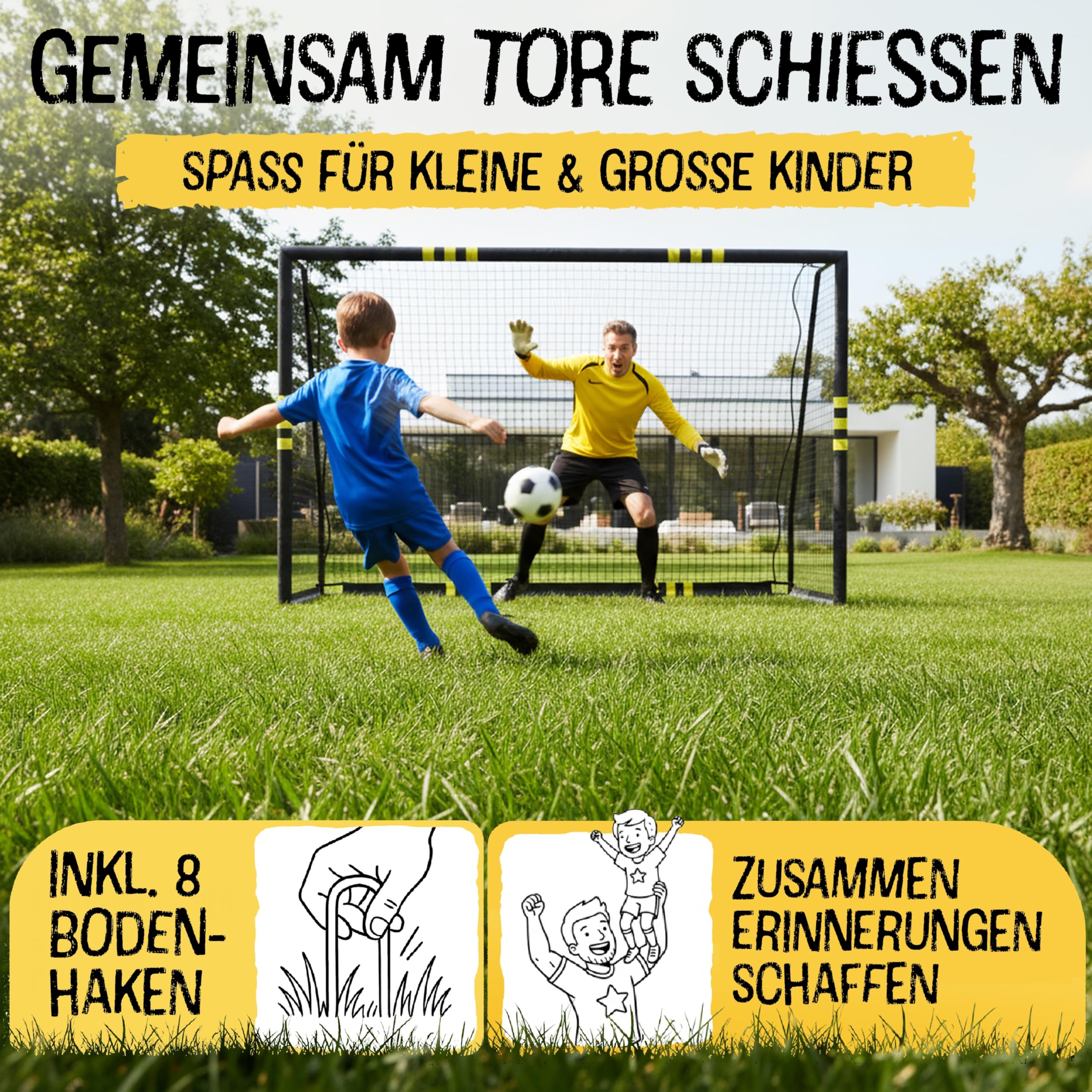 FRIEDO Fußballtor Kinder I 120x180 160x240 200x300cm I CE-geprüft I Rostfrei & wetterfest für den Garten I Fussball Tor mit stabilem Stand I Premium Fußball Tor mit reißfestem Netz I Goal for Outdoor