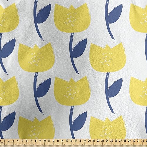 Miniatura 2 de Ambesonne Tulip Fabric by The Yard, Flower Branches Spring Flourishing Beauty Fragrance, Decorative Satin Fabric for Home Textiles and Crafts, 2