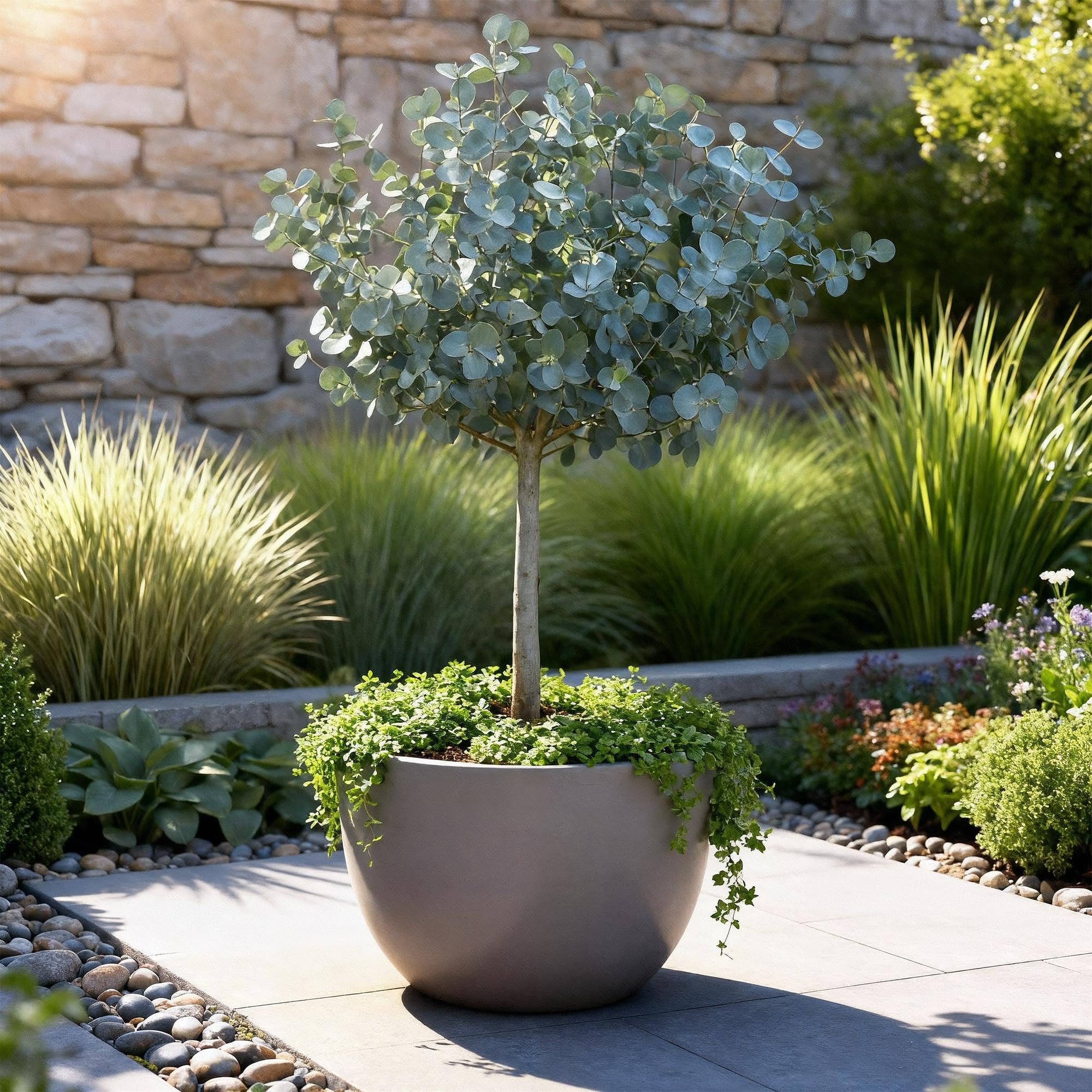 Eucalipto en Copa, para Terraza y Jardín, Hojas Gris Verde, Maceta 19 cm