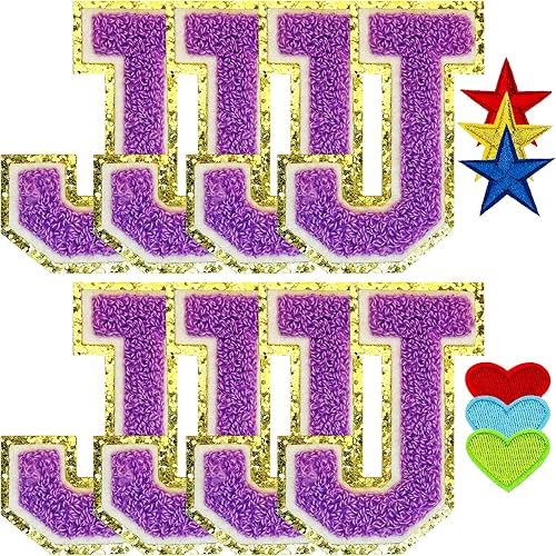 Miniatura 104 de Jongdari Letras termo-adhesivas para ropa, parche de letras de felpilla con brillantina del alfabeto, apliques para coser con adhesivo planchado, 8