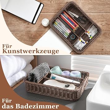 myHomeBody Rectangular Wicker Basket Utensil Holder Utensil Organizer Utensil Drawer Organizer Cutlery Organizer for Kitchen Kitchen Accessories 1 Piece Dark Brown