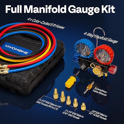 Juego de Manómetros Manifold HVAC VIVOHOME para R410a R454B R32 R22 miniatura 6