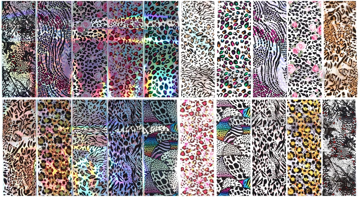 Rindy 20 Pieces Leopard Nail Art Foil Transfer Stickers Leopard Print Nail Foil Adhesive Decals Manicure Transfer Tips Nail Art DIY Decoration Kit
