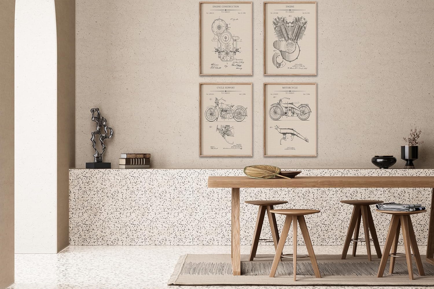 Poster Master 4-Piece Vintage Bicycle Blueprint Poster - Motorcycle Patent Print - Cycle Support Art - Motorcycle Engine Design - Bike Enthusiast Design - Garage or Man Cave Decor - 11x14 UNFRAMED