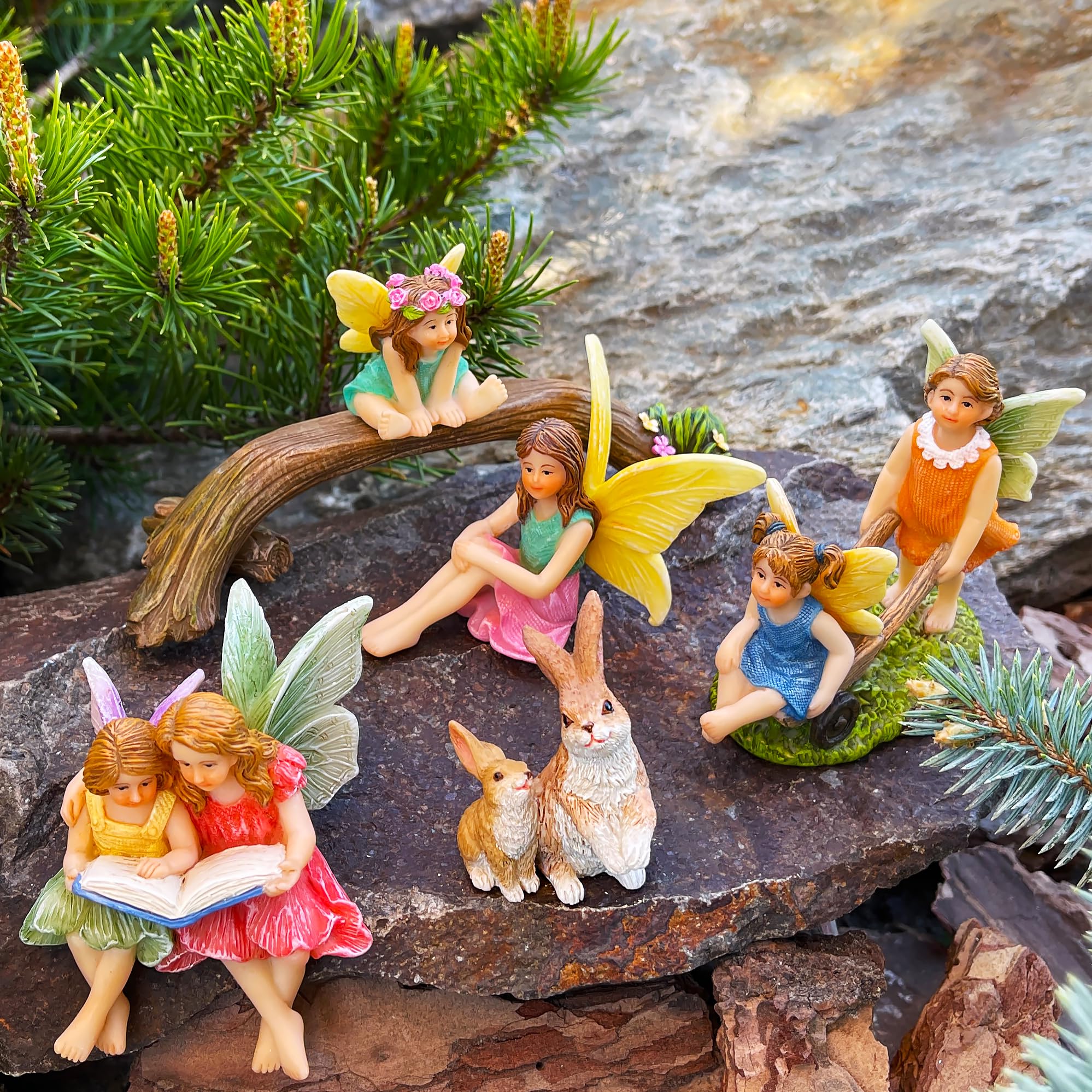 Mood Lab Fairy Garden – Kit di statuette e accessori per la famiglia in miniatura, set da 6 pezzi, decorazione per esterni o per la casa