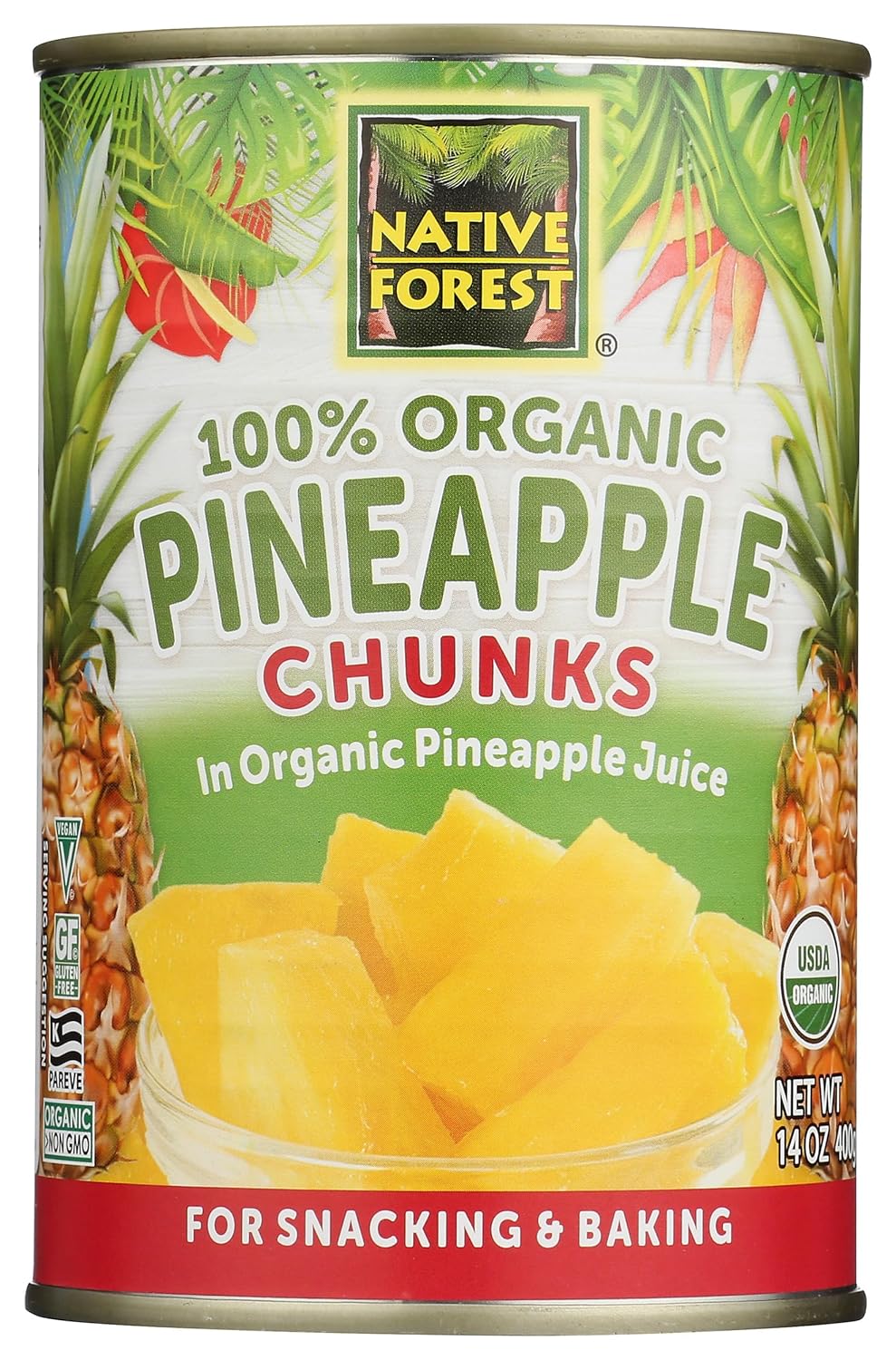 Native Forest Organic Pineapple Chunks, 14 Oz - Premium Canned Pineapple in Juice for Smoothies & Snacks