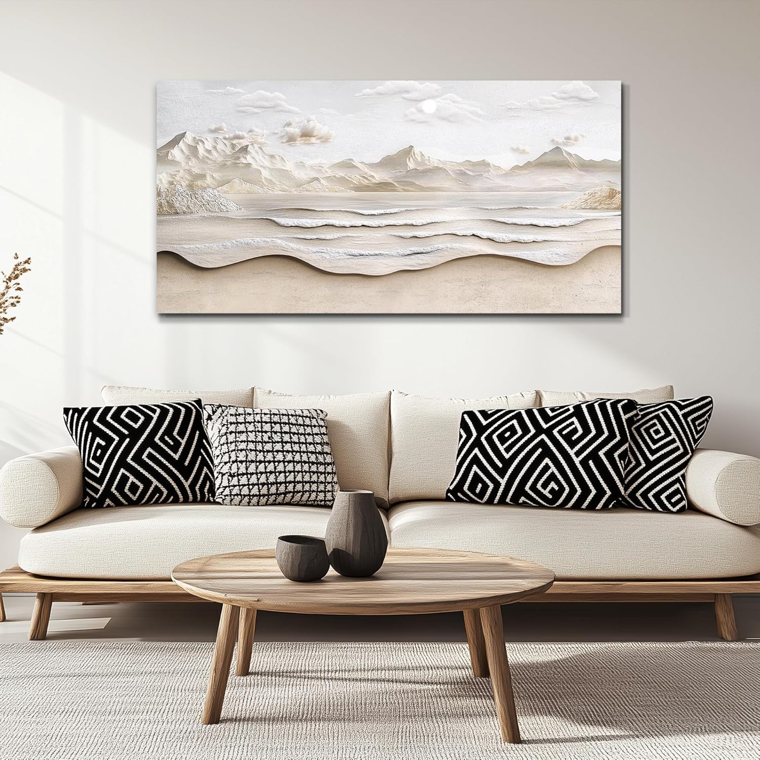 VXMXFTE Wall Decoration For Bedroom Natural Scenery Canvas Painting Wall Art For Living Room Dining Room Abstract Sea View With White Mountain Landscape Painting Artwork Offices Home Decor 24x48 In