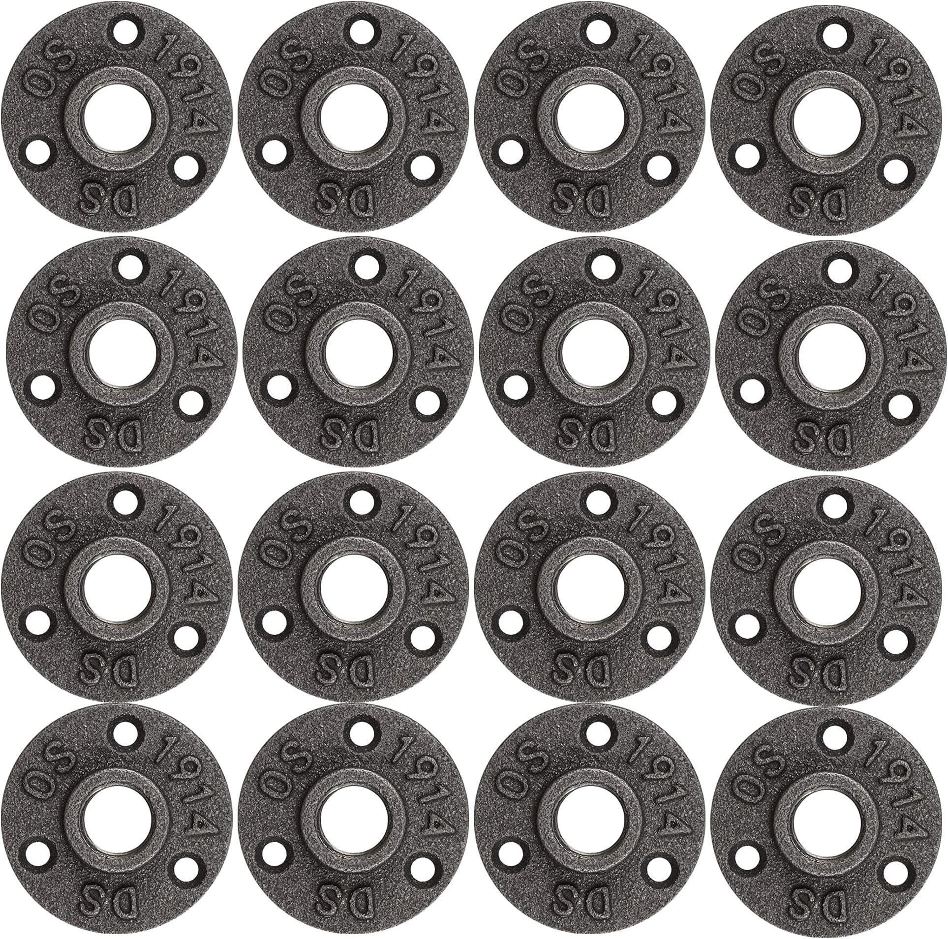 16 Pack 3/4" Black Floor Flange - Alloy Steel Pipe Fitting - Decorative Industrial Connector for DIY Projects