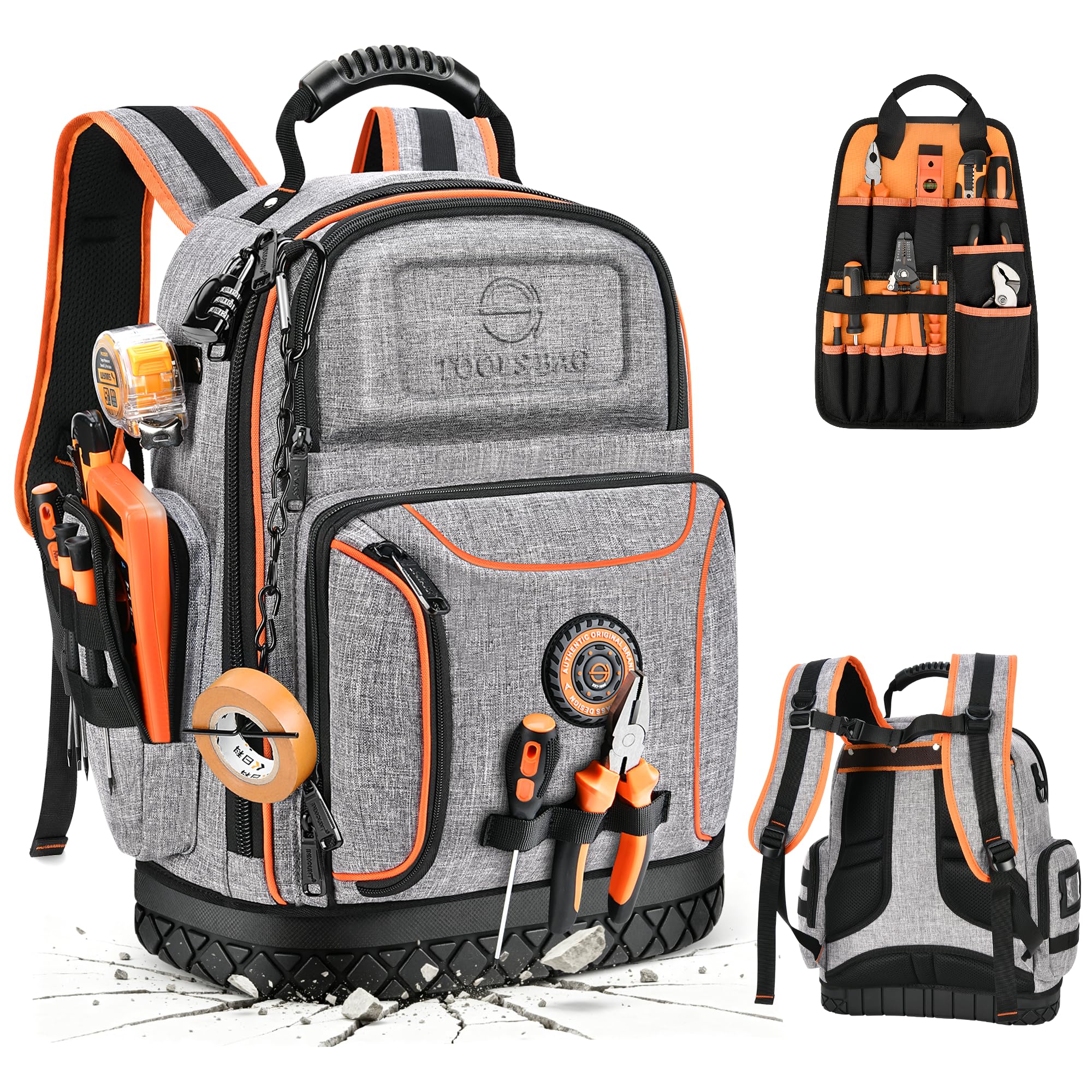 18.1-inch Heavy-Duty Tool Backpack, 75 Pockets, Gray