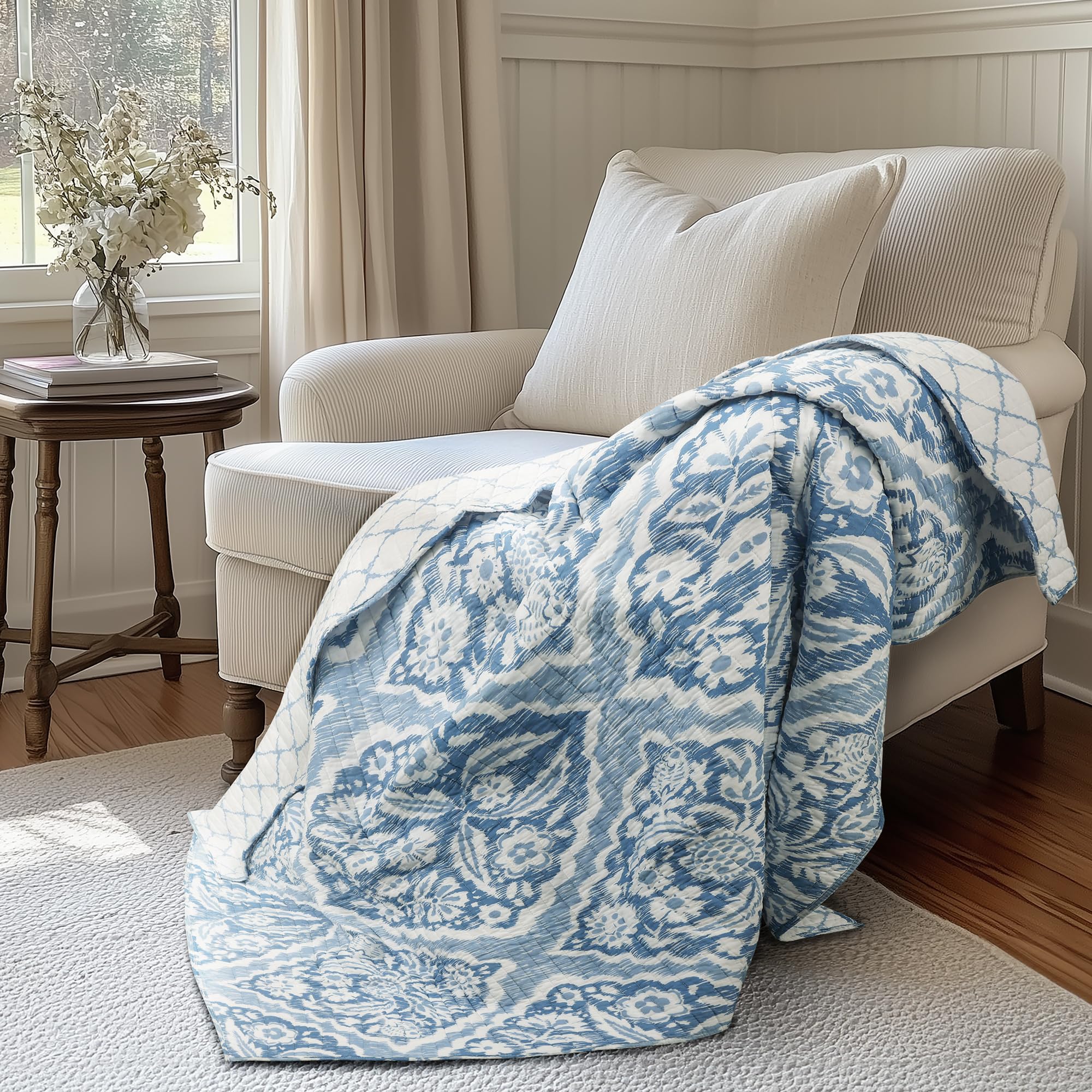 Couvre-lit matelassé Levtex Home Becker Blue réversible 100% coton pour canapé et lit