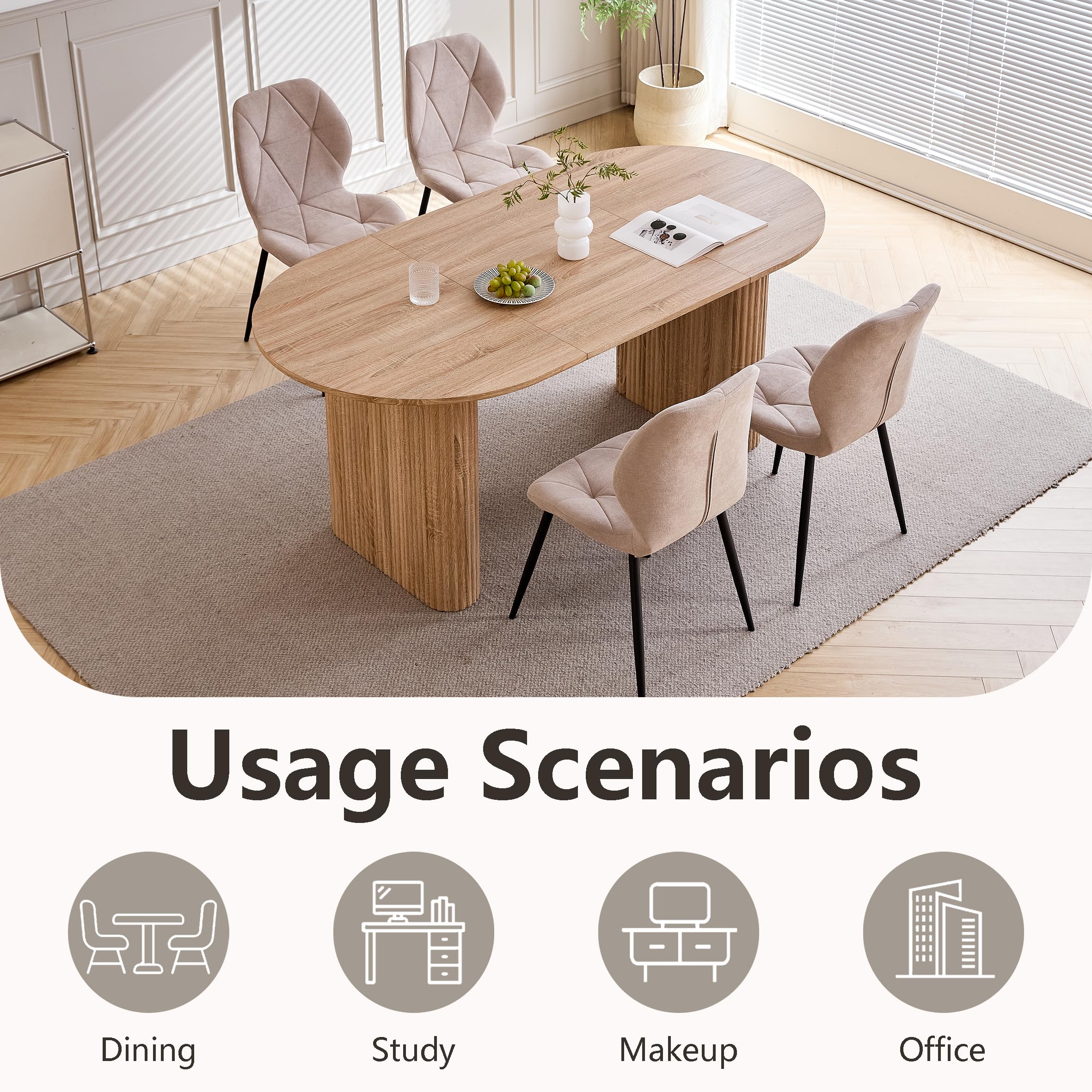 GrandCA HOME Table à Manger Ovale en Bois, Table de Cuisine Moderne de 180 CM, Grand Bureau en MDF pour 6 à 8 Personnes (Marron Clair)
