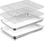 TeamFar Baking Sheet with Rack, 16 x 12 x 1 Inch Stainless Steel Cookie Sheet Baking Tray Pan with Grid Rack for Cooling Baking Roasting, Non-Toxic & Durable, Dishwasher Safe, 2 Pans + Racks