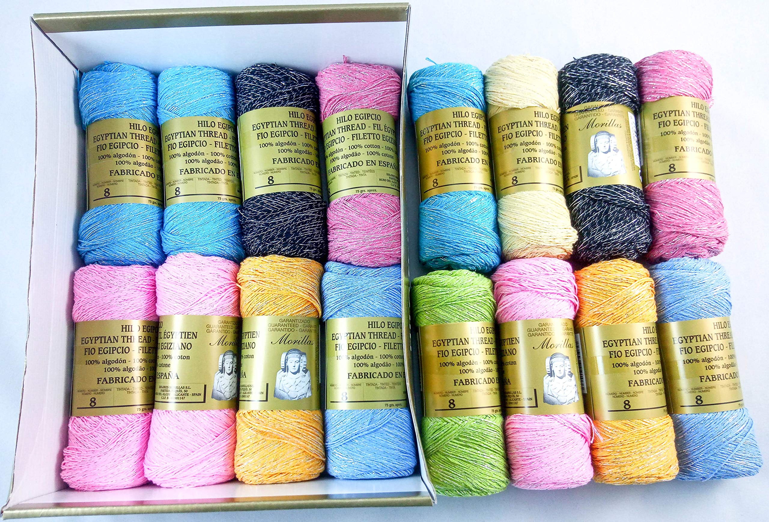 ▷ Confezione da 16 filati di zepelines in 8 colori & argento (100% cotone + filo metallico sottile) per lavorare a maglia o all'uncinetto con una finitura elegante.