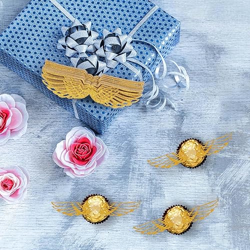 Miniatura 5 de 50 piezas de alas doradas con purpurina para fiesta de mago, decoración de chocolate, alas doradas con 50 puntos de pegamento, decoración de