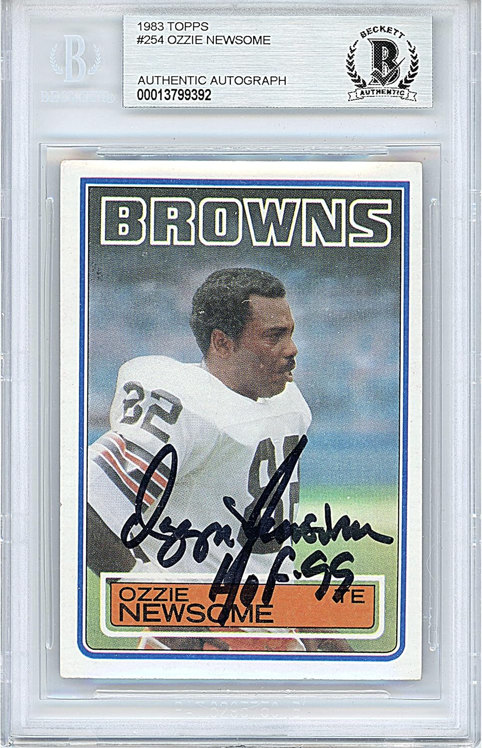 Ozzie Newsome Autographed 1983 Topps #254 Football Trading Card Slab Beckett Authentic Slabbed COA Played For Cleveland Browns NFL