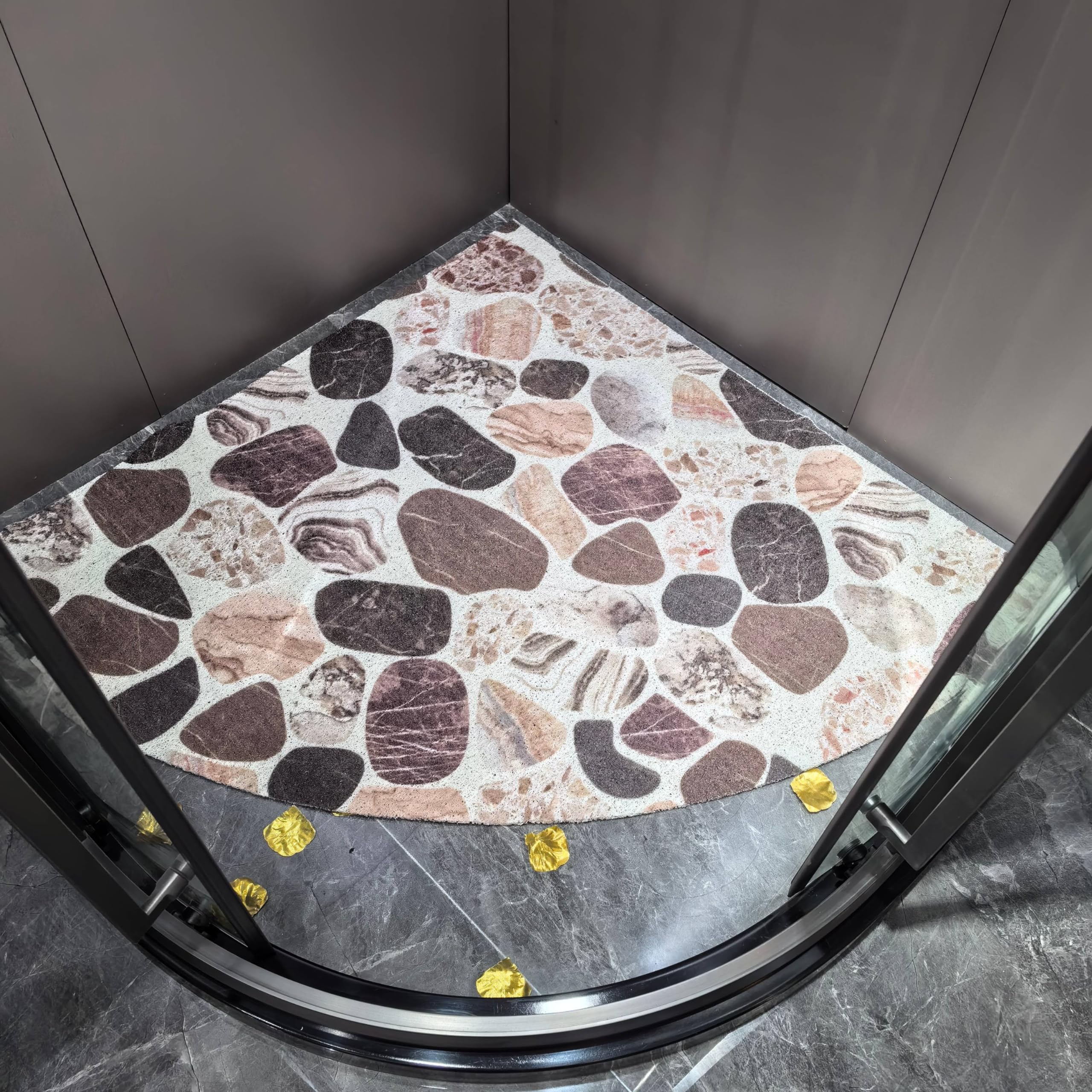 AHKFUL Corner Shower Mat Non Slip Anti Mould, Non Slip Shower Mats for Inside Shower, Soft and Comfortable PVC Loofah Curved Shower Mat with Many Drain,A,32x32inch(80x80cm)