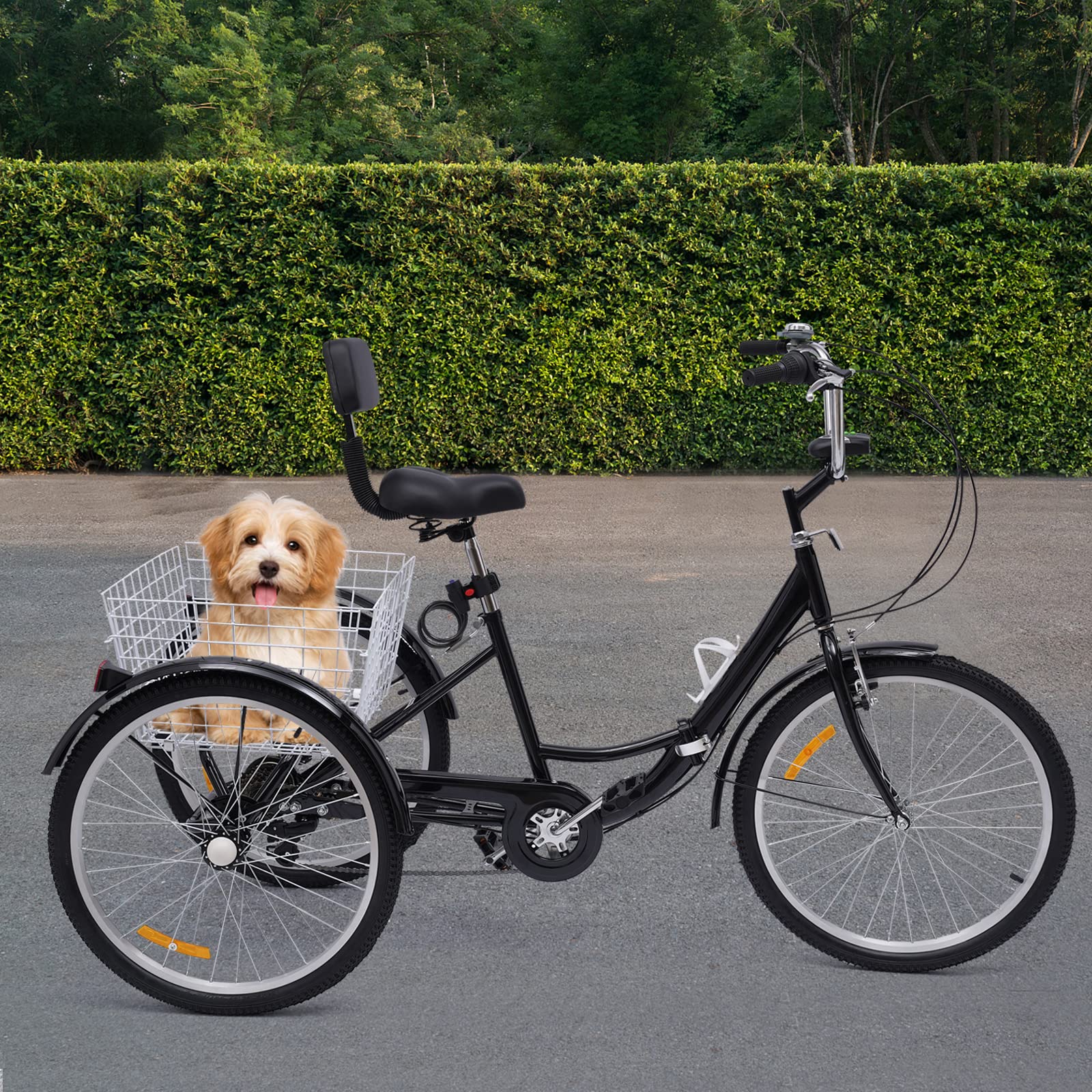 Triciclo plegable para adultos, 24 pulgadas, bicicleta de 3 ruedas, 7 velocidades, con cesta de la compra, triciclo para adultos, personas mayores, mujeres