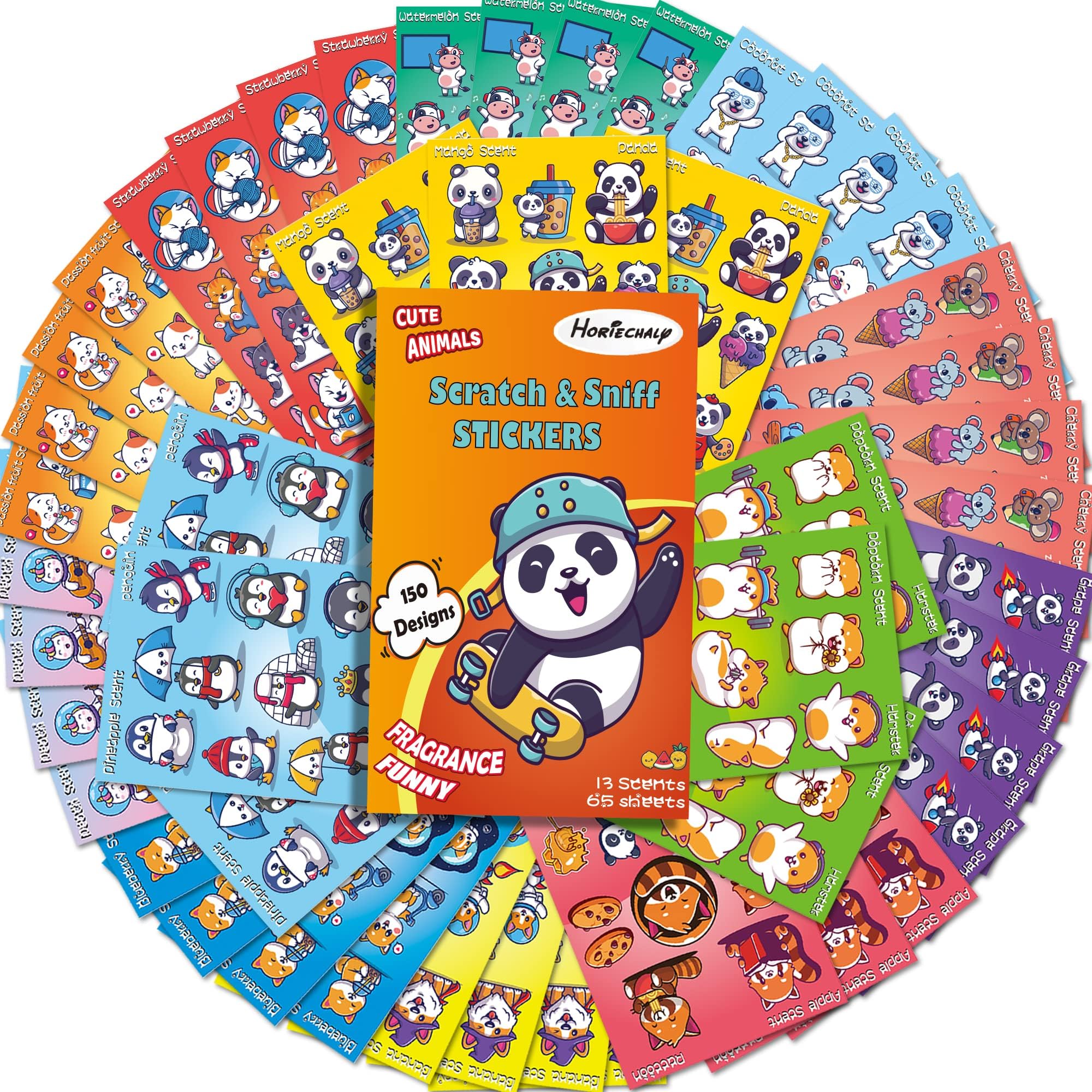 HORIECHALY Scratch and Sniff Stickers, 65 Sheets Scented Stickers, 720+ Smelly Animals Stickers with 13 Fruit Scents, Perfect as Reward Stickers for Kids, Teachers, and Parents (red)