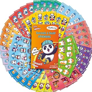HORIECHALY 65 Sheets fruit Scratch and Sniff Stickers,Animal Theme,13 Scents,Best stickers for Kids & Teachers & Parents as Reward Stickers, Party Favor, Goodie. Smelly Stickers.