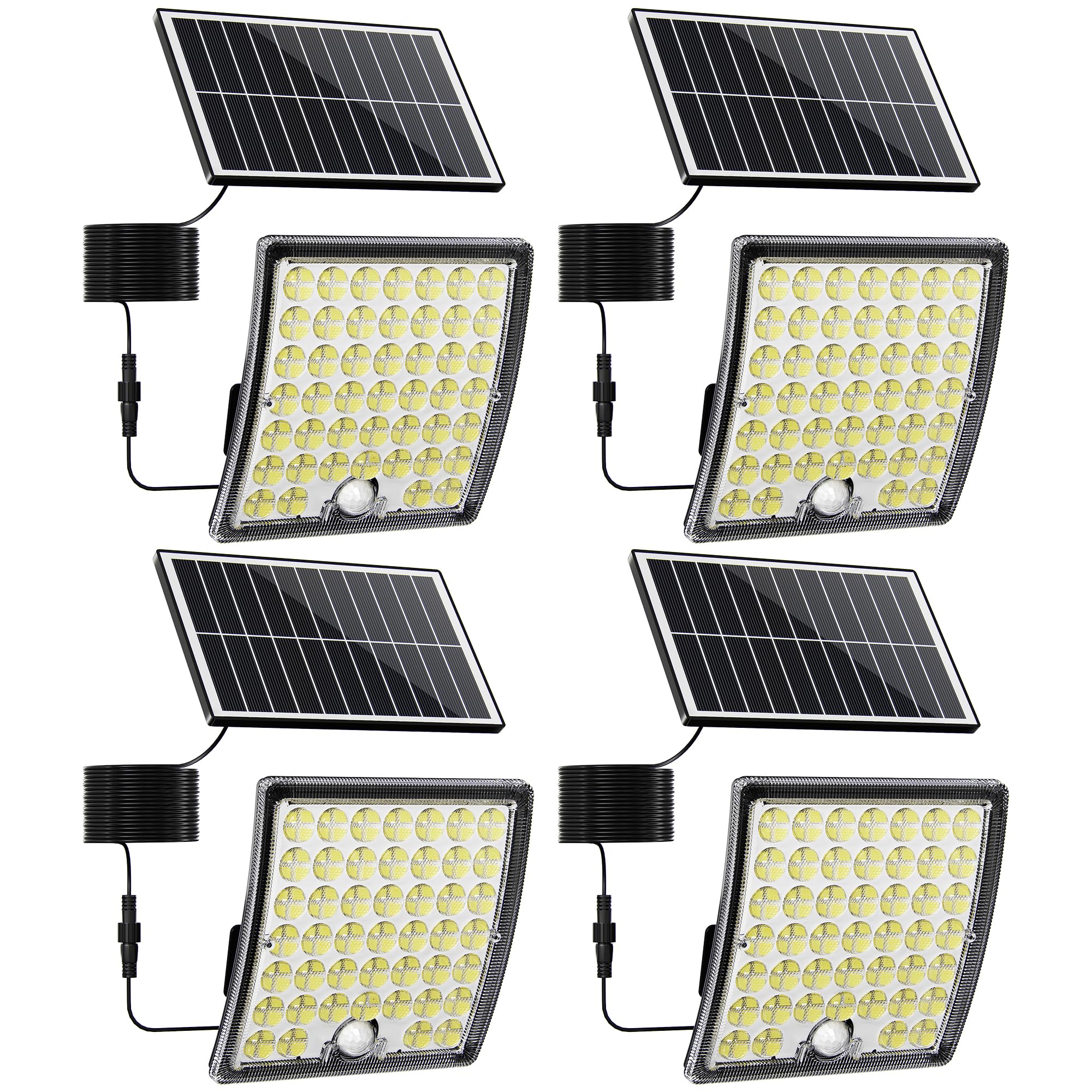 Solarlampen für Außen mit Bewegungsmelder, Solar Lampe Outdoor mit linsenfokussierte LED, 3 Modi LED Solarleuchten für Aussen, 5m Kabel, Monokristallines Solarpanel, IP65 wasserdicht, 4 Stück