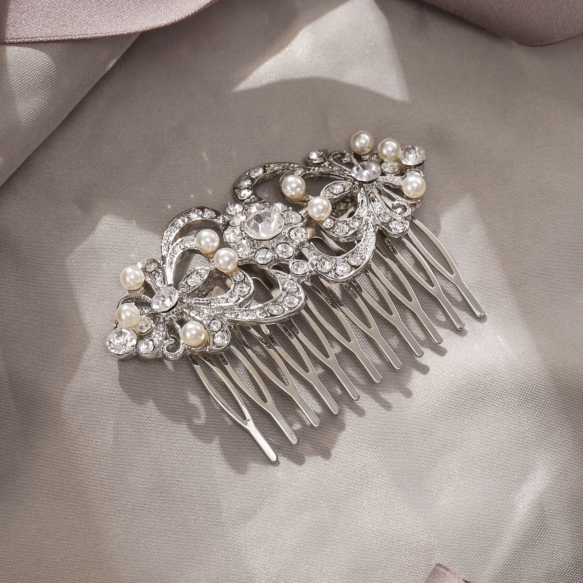 EVER FAITH® - Cristal Austriaco Flor Hoja Art Deco Boda Pelo Peine de Peineta N03785-1