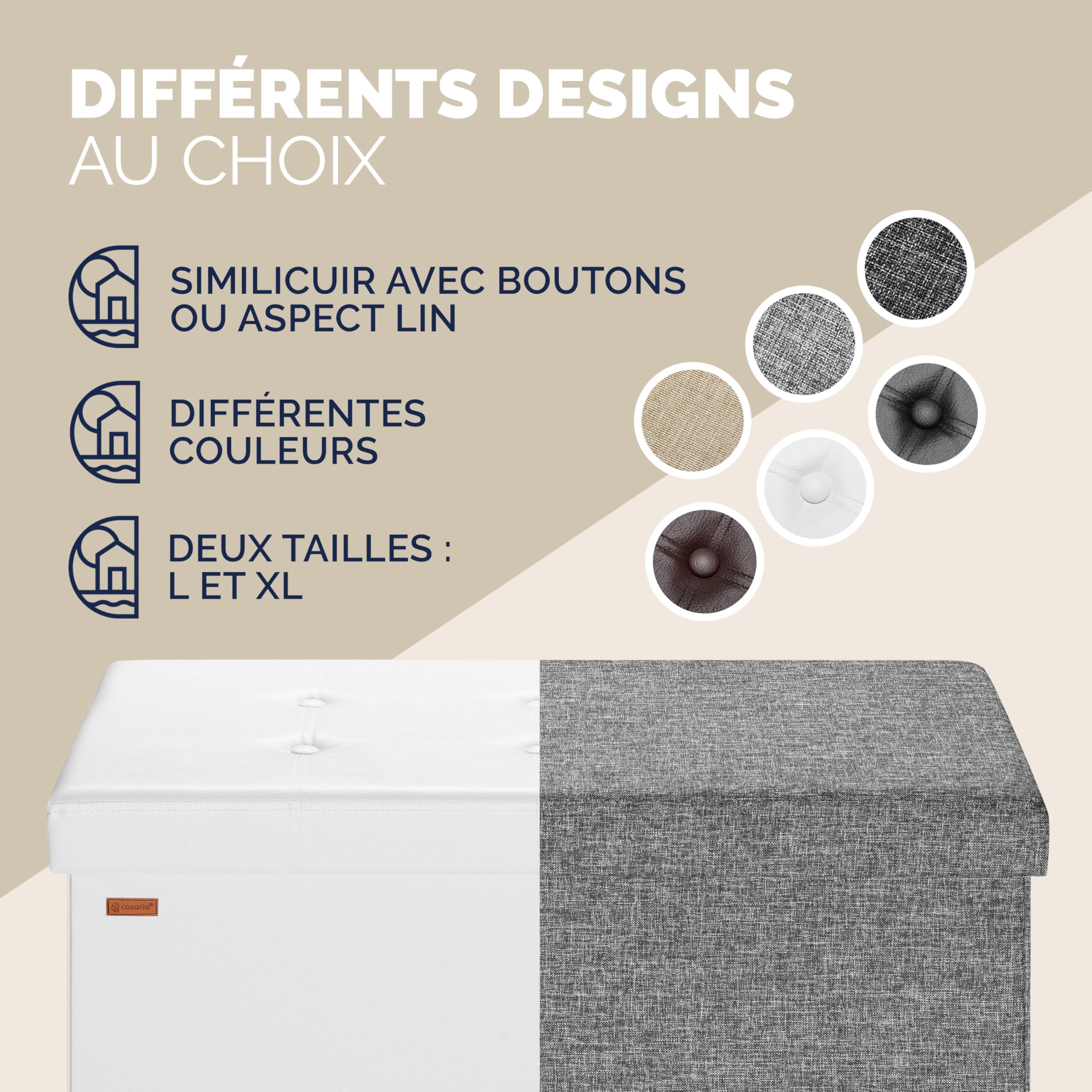 Casaria® Banc de Rangement Blanc 80 x 40 x 40 cm Siège Coffre de Rangement Pliable 100L pour Salon Chambre Couloir