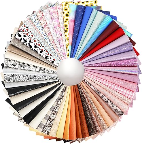 LOTOFUN 30 Pieces Random Colors Faux Leather Sheets 8X 6Inch Multiple Styles Mixed Glitter Grain Texture Embossed Pattern Printed Colored Leather