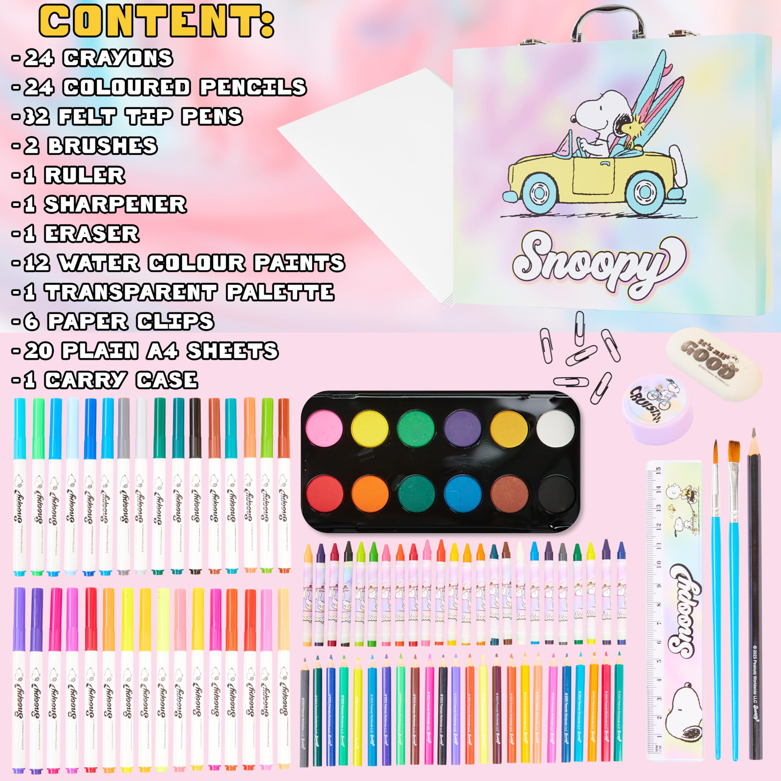 Peanuts Snoopy Malette Coloriage Enfant, Plus de 140 Pièces, Set Peinture et Dessin - Cadeau Enfant