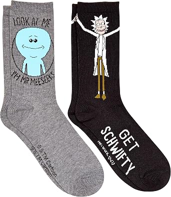 RICK AND MORTY Mr. Meeseeks Schwifty Mens Crew Socks 2 Pair Pack