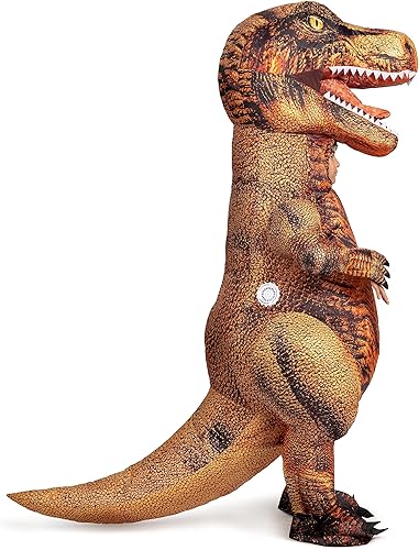 Miniatura 8 de Spooktacular Creations Disfraz inflable para niños, disfraz realista de T-rex de cuerpo completo, disfraces de dinosaurio marrón, divertido traje