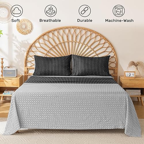 Miniatura 2 de ARTALL Juego de sábanas de 4 piezas tamaño King, sábanas de microfibra suave para todas las estaciones, incluye 2 fundas de almohada, 1 sábana