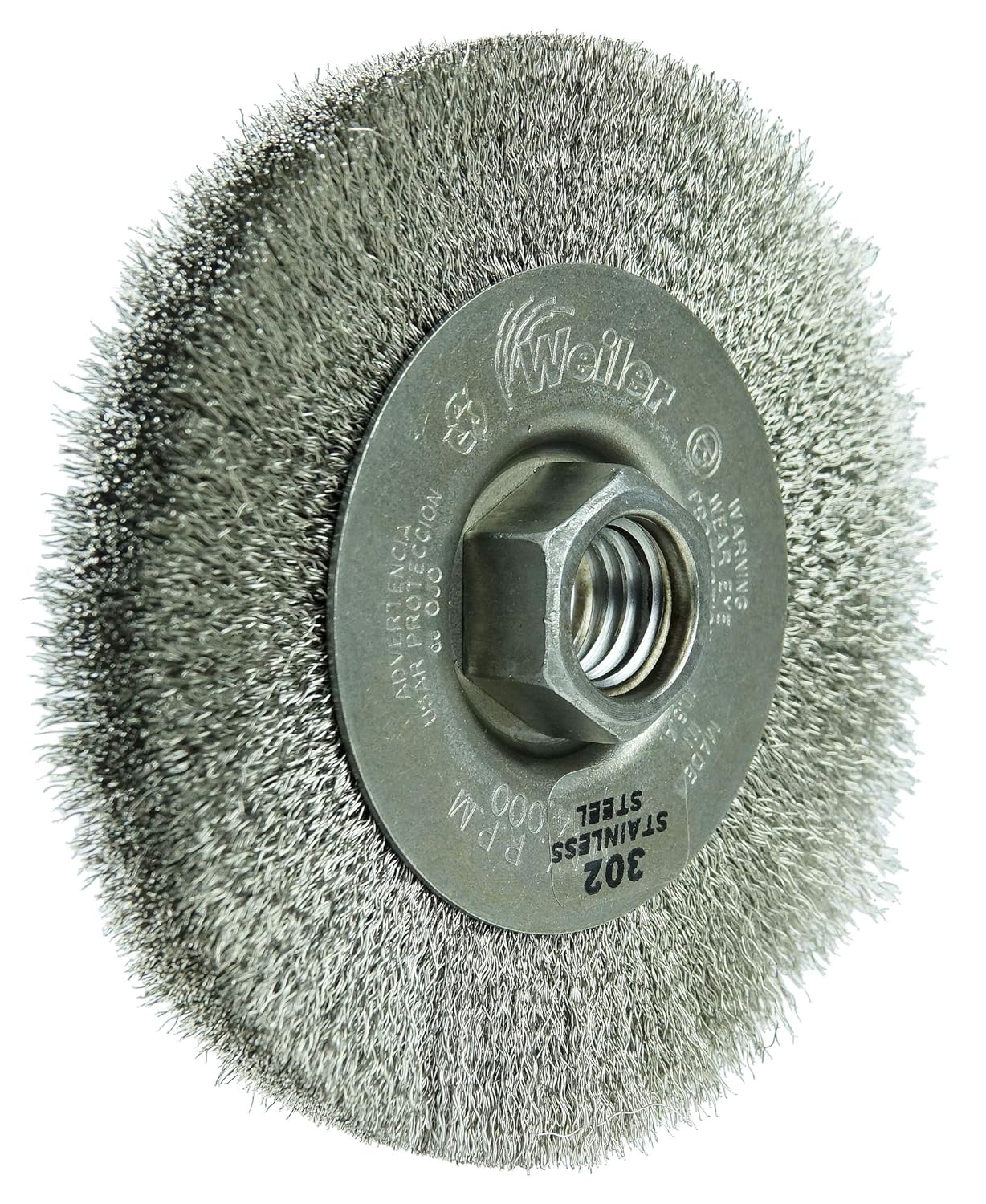 Weiler 00156 4" Narrow Face Crimped Wire Wheel, .006 Stainless Steel Fill, 5/8"-11 UNC Nut, Made in The USA (Pack of 5)