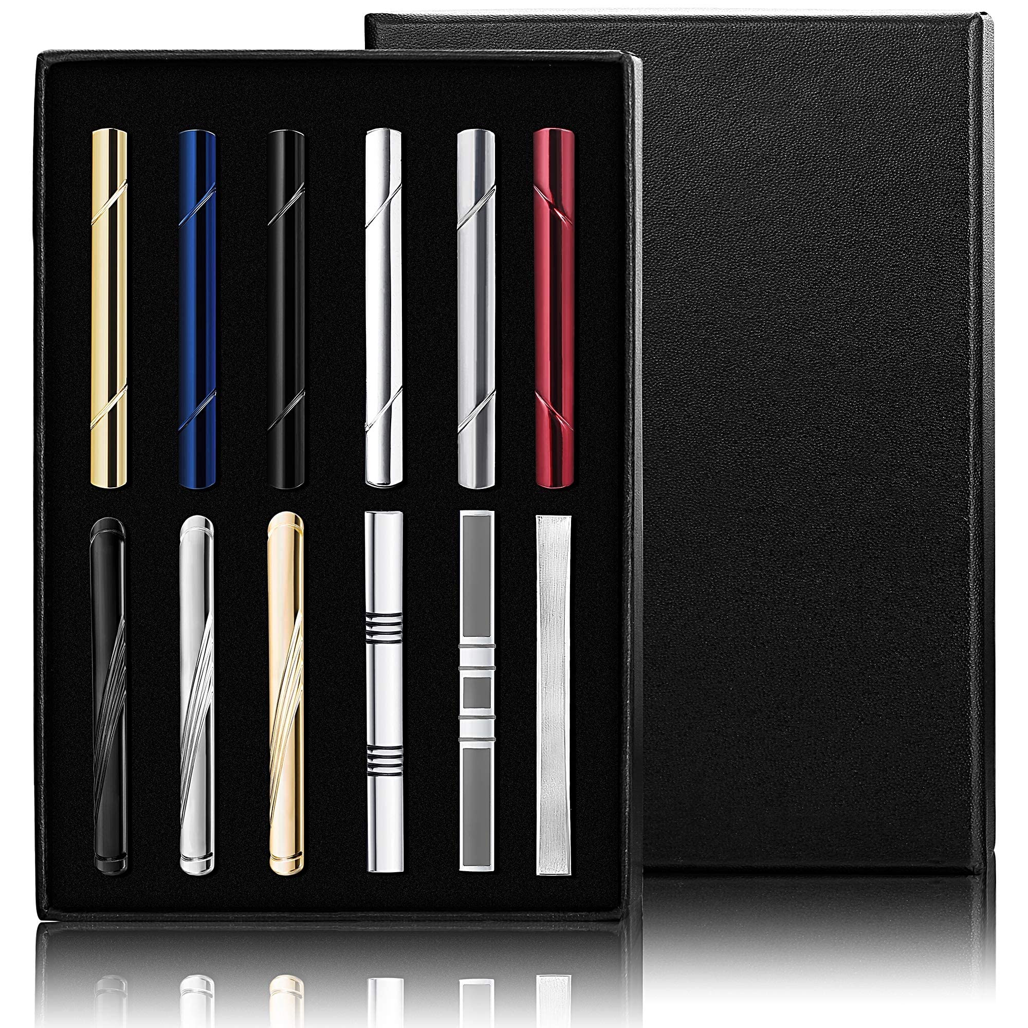 Finrezio 12 pièces Pinces à Cravate pour Hommes Ensemble Pince à Cravate Noire pour Cravates régulières Cravate Mariage Pinces d'affaires avec boîte-Cadeau