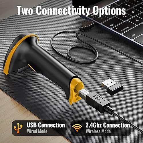 Miniatura 40 de Tera - Escáner de código de barras inalámbrico láser 1D 2 en 1 (2.4 GHz inalámbrico + USB 2.0 con cable) con indicador de nivel de batería, portátil