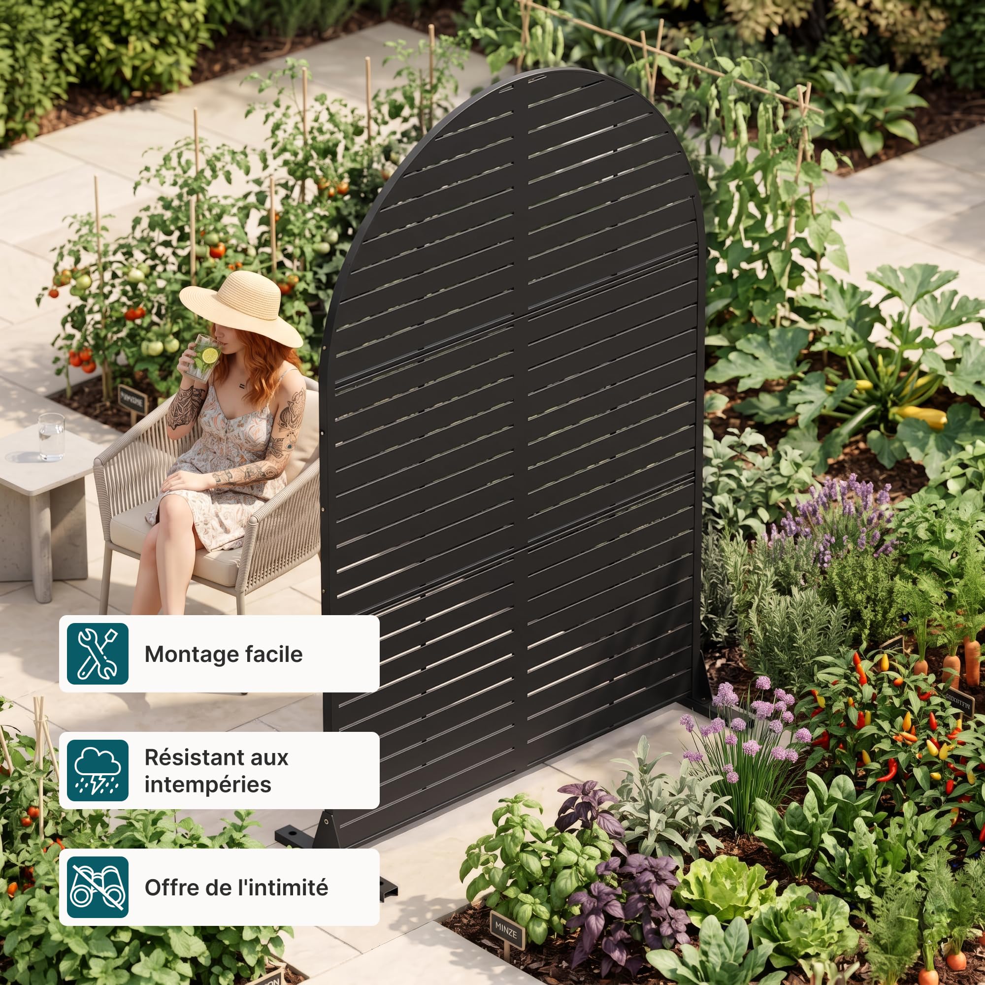 casa.pro Cloison de Séparation Nodepp Paravent 180 x 120 x 40 cm Noir | pour extérieur et intérieur, protection contre les regards, séparateur en acier, jardin, balcon