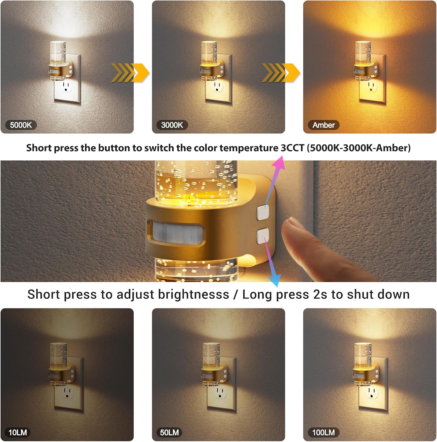 JandCase Motion Sensor Night Light, 4 Pack Mini Bubble Night Light image 3