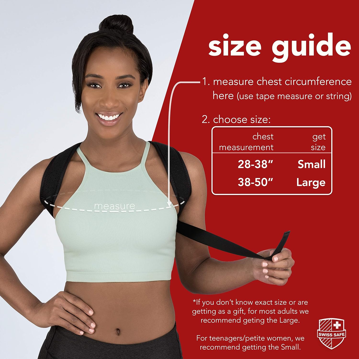 Swiss Safe Posture Corrector for Men/Women - Stylish & Discreet Ergonomic Back Straightener Brace for Proper Posture & Spinal Pain Relief (Black, Small Size)
