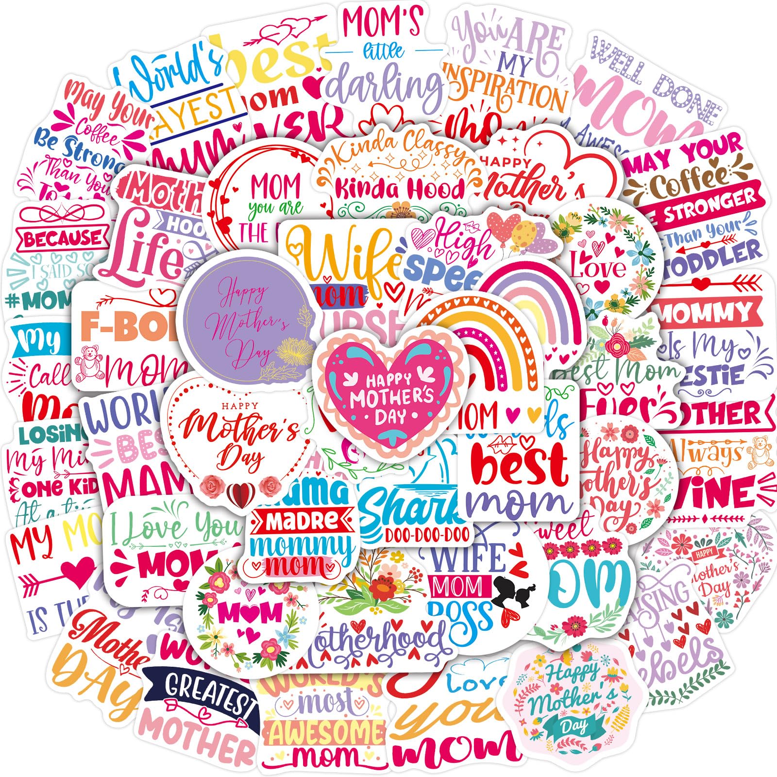 WorldBazaar 100PCS Mothers Day Stickers Mom Stickers Vinyl Waterproof Mothers Day Gift for Water Bottles Laptop Notebook Crafts Sticker for Mother