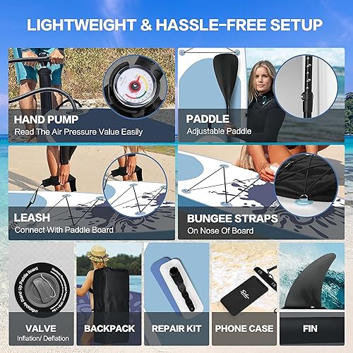 Miniatura 4 de Tabla de remo inflable Simple Deluxe Premium para todos los niveles de habilidad, tablas de remo rosa para adultos y jóvenes, tablas de remo