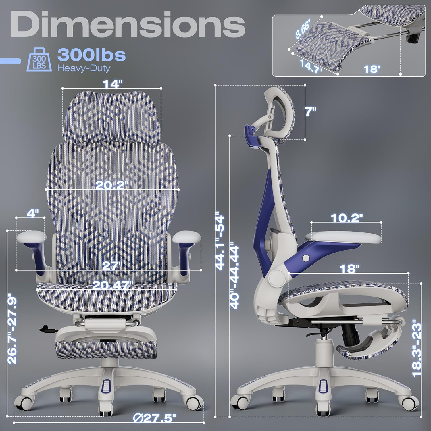 ELABEST X100 Ergonomic Mesh Office Chair with Footrest, Big and Tall Hone Desk Chair with 5D Flip-Up Arms, Adjustable 3D Lumbar Support,Gaming & Executive Computer Chairs (Cybernetic Pulse) - Image 2