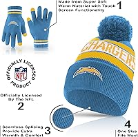 Vista 160 de Ultra Game Gorro de invierno de punto súper suave oficial de la NFL con guantes extra cálidos para pantalla táctil