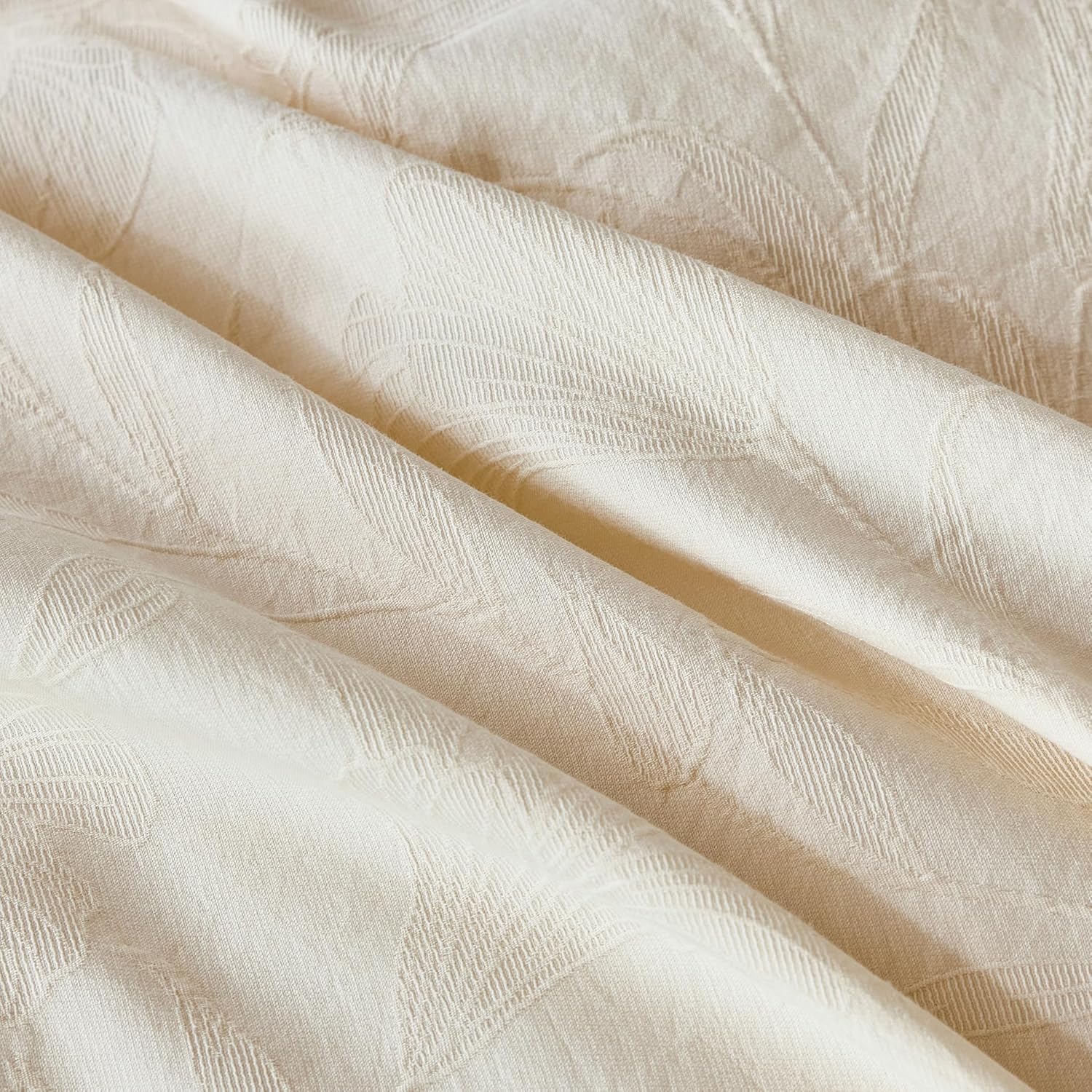 YuHeGuoJi Beige Jacquard Duvet Cover Queen 100% Cotton 3 Pcs Set 1 Textured Lotus Floral Duvet Cover with Zipper Ties 2 Pillow Shams Washed Cotton Cream Yellow Botanical Wide Trim Bedding Set