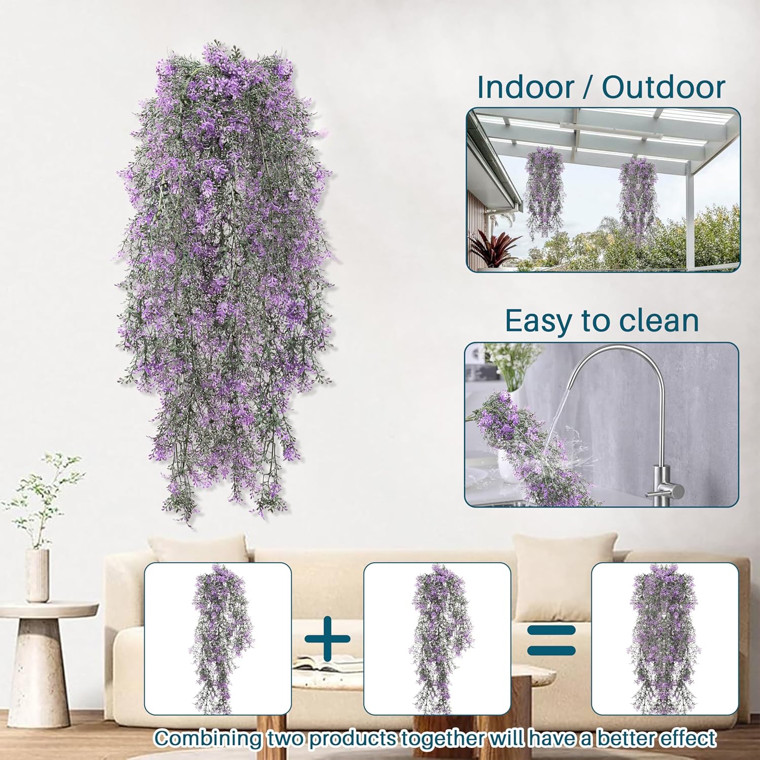 COARBOR 5 PCS Artificial Vines with Fake Flowers Fake Hanging Plants Wall Plants for Indoor and Outdoor Decor, Dark Purple