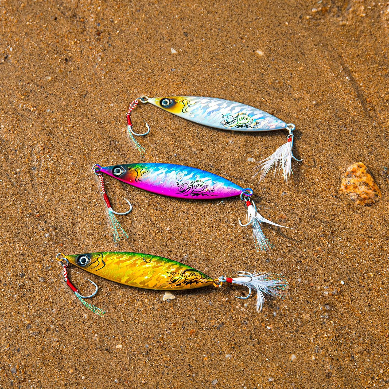 Goture Saltwater Fishing Jigs, Glow Vertical Jigs with Assist Hook Speed Fast Lead Jig Deep Sea Fishing Jigging Spoon Lures 10g-200g for Tuna, Salmon, Sailfish, Striped bass, Grouper Snapper, Kingfish